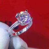 Two Row Accents Engagement Ring 2ct Round Cut VVS1 Diamond 14k White Gold Finish