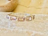 2ct Emerald Cut Simulated Peach Morganite 5 Stone Bezel Band 14k RoseGold Plated