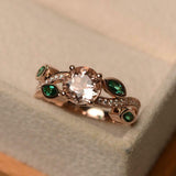 1.6ct Engagement Ring Round Cut Peach Morganite Leaf Accent 14k WhiteGold Finish