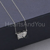 2ct Emerald Simulated Diamond Toi Et Moi Pendant Chain 14k White Gold Plated