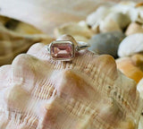 2.2ct Engagement Ring Emerald Cut Peach Morganite Trilogy 14k White Gold Finish