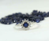 2.2ct Engagement Ring Round Cut Blue Sapphire Floral Halo 14k White Gold Finish