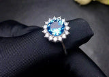 2.45ct Engagement Ring Round Cut Blue Topaz Floral Solitaire 14k White Gold Over
