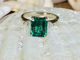 2.2ct Green Emerald Cut Simulated Trilogy Engagement Ring 14k White Gold Plated