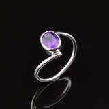 0.5ct Engagement Ring Oval Purple Amethyst Swirl Solitaire 14k White Gold Finish