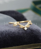 0.5ct Round Cut Moissanite Curved Milgrain Wedding Band 14k Yellow Gold Plated