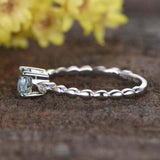 1ct Round Cut Aquamarine Rope Shank Solitaire Accent Ring 14k White Gold Finish