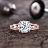 2ct Cushion Cut Diamond Engagement Ring Halo Split Shank 14k Rose Gold Finish