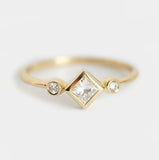 1ct Princess Cut Diamond Engagement Ring Minimalist Trilogy 14k Yellow Gold Over