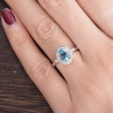 2.2ct Oval Cut Blue Aquamarine Diamond Halo Solitaire Ring 14k White Gold Finish