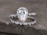 2.3ct Engagement Ring Pear Cut Diamond Bridal Set Halo Band 14k WhiteGold Finish