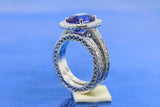 2.4ct Cushion Blue Sapphire Filigree Milgrain Bridal Set Ring 14k WhiteGold Over
