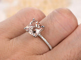 2ct Princess Morganite Engagement Ring Accents with Solitaire 14k WhiteGold Over