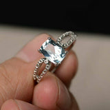 0.6ct Cushion Cut Blue Aquamarine Engagement Ring 14k WhiteGold Finish Solitaire