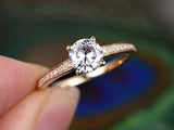 1.3ct Round Diamond Engagement Ring Solitaire with Accents 14k Yellow Gold Over