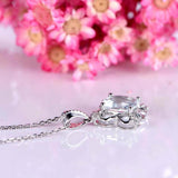 1.6ct Cushion Cut Blue Aquamarine Floral Pendant with Chain 14k White Gold Over