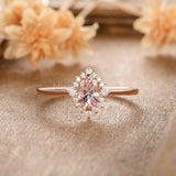 1ct Oval Cut Simulated Peach Morganite Solitaire Halo Ring 14k Rose Gold Plated