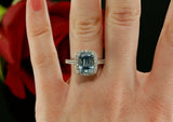 2.3ct Emerald Blue Aquamarine Halo Solitaire Engagement Ring 14k White Gold Over