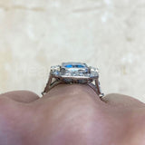 2.2ct Emerald Cut Simulated Aquamarine Art Deco Halo Ring 14k White Gold Plated