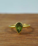 1ct Engagement Ring Pear Cut Green Peridot Solitaire 14k Yellow Gold Finish