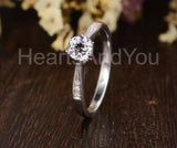 0.5ct Round Cut Moissanite Solitaire with Accents Ring 14k White Gold Plated