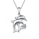 2ct Round Cut Moissanite Dual Dolphin Design Pendant Set 14k White Gold Plated