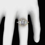 3ct Emerald Cut Diamond Trillion Sides Halo Engagement Ring 14k White Gold Over
