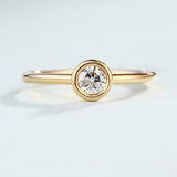 Bezel Set Solitaire Engagement Ring 0.7ct Round Cut Diamond 14k Yellow Gold Over