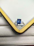 1.7ct Engagement Ring Emerald Blue Sapphire Diamond Accent 14k White Gold Finish