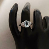 2ct Engagement Ring Oval Cut Blue Aquamarine Cluster Halo 14k White Gold Finish