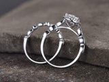 2.3ct Engagement Ring Pear Cut Diamond Bridal Set Halo Band 14k WhiteGold Finish