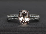 2.9ct Oval Cut Peach Morganite Dual Row Accent Women Ring 14k White Gold Finish