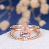 1ct Pear Cut Simulated Morganite Solitaire Ring Bridal Set 14k Rose Gold Plated
