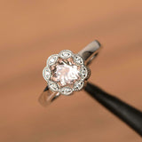 2ct Engagement Ring Round Cut Morganite Milgrain Floral Halo 14k White Gold Over