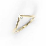 0.3ct Engagement Ring Round Cut Diamond Curved Minimalist 14k Yellow Gold Finish