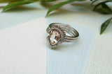 1.5ct Pear Cut Peach Morganite Engagement Ring 14k WhiteGold Over Trio Set Women