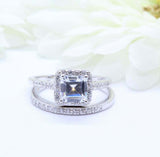 2ct Asscher Cut Diamond Halo Bridal Set Band Engagement Ring 14k White Gold Over