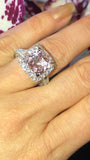 3ct Cushion Cut Peach Morganite Halo Fancy Engagement Ring 14k White Gold Finish