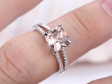 3ct Cushion Cut Peach Morganite Engagement Ring Split Shank 14k WhiteGold Finish