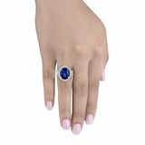 4ct Oval Blue Sapphire Engagement Ring Halo Baguette Accent 14k White Gold Over