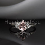 1ct Pear Simulated Morganite Solitaire Round Accents Ring 14k White Gold Plated