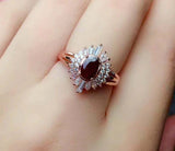 2.3ct Oval Cut Pink Ruby Engagement Ring Sunburst Ballerina 14k Rose Gold Finish