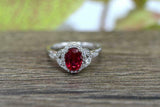 2.2ct Oval Cut Pink Ruby Engagement Ring Diamond Floral Halo 14k White Gold Over