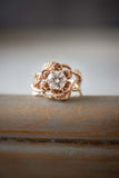 1ct Round Cut Diamond Engagement Ring Flower Leaf Solitaire 14k Rose Gold Finish