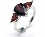 2.3ct Engagement Ring Pear Cut Red Garnet Trilogy Women 14k White Gold Finish