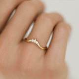 Curved Minimalist Wedding Band 0.3ct Marquise Cut Diamond 14k Yellow Gold Finish