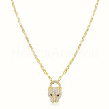 1ct Round Cut Moissanite Panther Paperclip Pendant Chain 14k Yellow Gold Plated