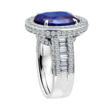 4ct Oval Blue Sapphire Engagement Ring Halo Baguette Accent 14k White Gold Over