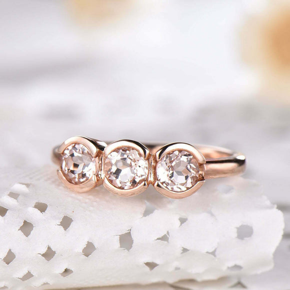 1.5ct Round Cut Morganite Engagement Ring Solitaire Trilogy 14k Rose Gold Finish