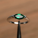 0.5ct Marquise Cut Green Emerald Solitaire Engagement Ring 14k White Gold Finish